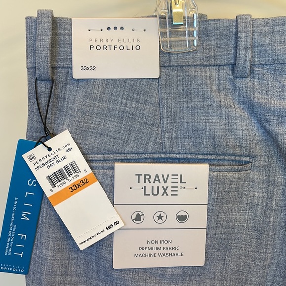 Brand new Mens Perry Ellis light blue dress pants. Size 33x32. - Picture 3 of 3